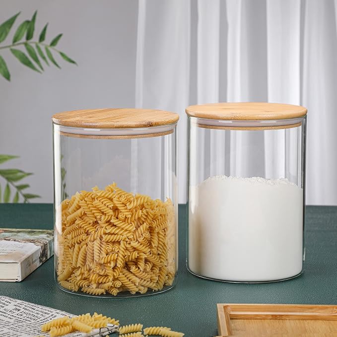 2 Sets 3000 ML/100 FL OZ Clear Glass Storage Canister Holder with Airtight Bamboo Lid, Extra Large Container Jar for Flour Sugar Coffee Loose Tea Rice Cookie Cereal Pasta Spaghetti Protein Powder - Image 8