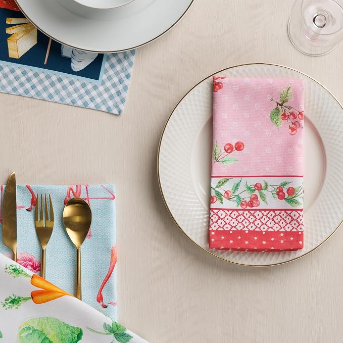 Maison d' Hermine Cloth Napkins Set of 4 Reusable 100% Cotton (18" x 18") | Everyday Square Napkins Cloth Washable Dinner Party Wedding Restaurant Hotel Kitchen Spring Summer - Pink Cherries - Image 9