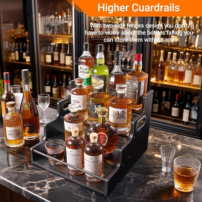 YQBRAO 4-Tier Liquor Bottle Display Shelf, 16-Inch, Black | Holds up to 16 bottles with raised rows for clear viewing; ideal for whiskey, spirits, home bars, and kitchens. - Image 9