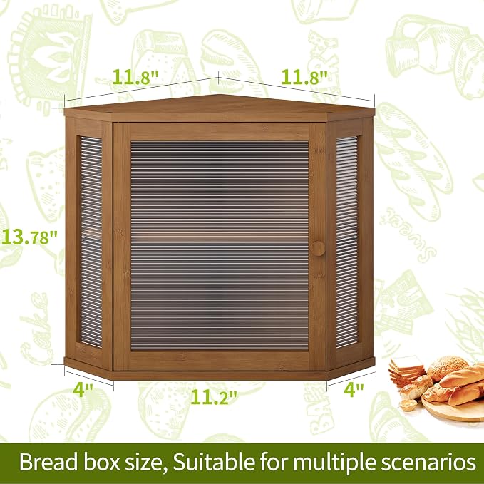 BMOSU Corner Bread Box for Kitchen Countertop Double Layer Bamboo Wooden Bread box Large Capacity Bread Storage Bin(Brown, Medium) - Image 7