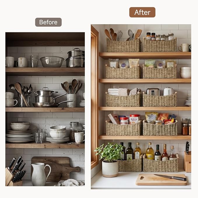 StorageWorks Large Wicker Baskets with Handles, Seagrass Basket, 1-Pack | Baskets for Organizing, Seagrass Storage Basket, Wicker Storage Baskets for Shelves, Rectangular Basket, 16½" x 13" x 7½" - Image 8