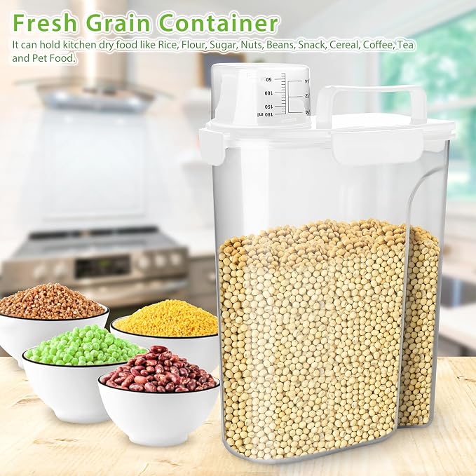 Viretec Rice Storage Container, 5 to 10lb Dry Food Airtight Dispenser, Pet Dog Cat Food Canister, BPA Free Clear Plastic Kitchen and Pantry Organization Bin for Oatmeal, Cereal, Pasta, Flour White - Image 7