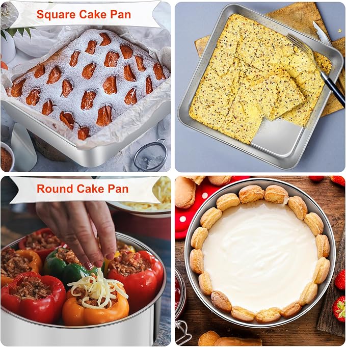 TeamFar Stainless Steel Bakeware Set of 7 | Baking Sheet & Toaster Oven Pan, Square & Round Cake Pan, Muffin Pan & Loaf Pan, Lasagna Pan, Healthy & Sturdy, Easy Clean - Image 7