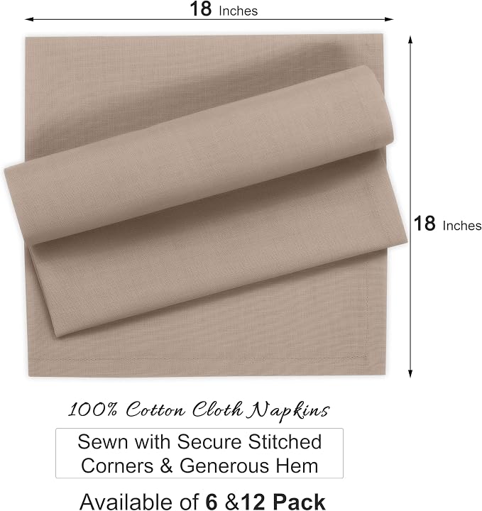 Ruvanti Cloth Napkins Set of 12, 100% Cotton High GSM 18x18 Inches Soft, Washable, Highly Durable & Absorbent, Perfect for Parties, Christmas, Thanksgiving Dinners – Light Taupe - Image 8