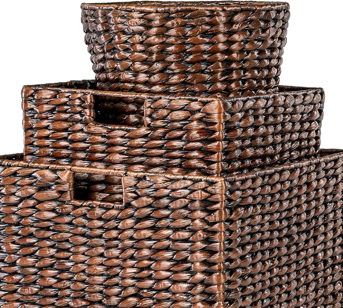 happimess Traditional 10-Piece Hyacinth Wicker Baskets, Dark Brown Wash | Hand-Woven Iron Frame Storage, Lidded Trunk, Trash Bin, Southwestern Style, Living Room Bedroom Decor - Image 6