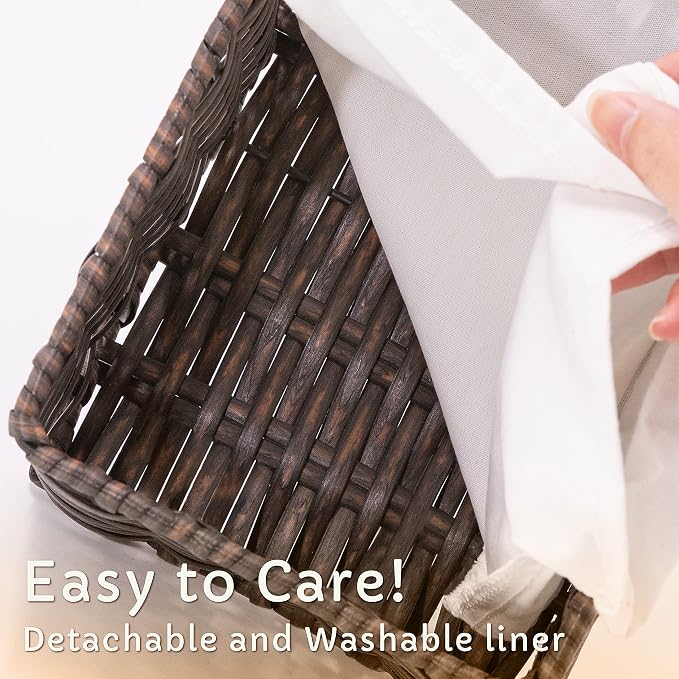 WeeNest Baskets for Organizing, Undershelf Wicker Storage, Hand Woven Organizer for Closet Organization, Rectangular Resin with Lid, Set of 3, Walnut Brown - Image 6