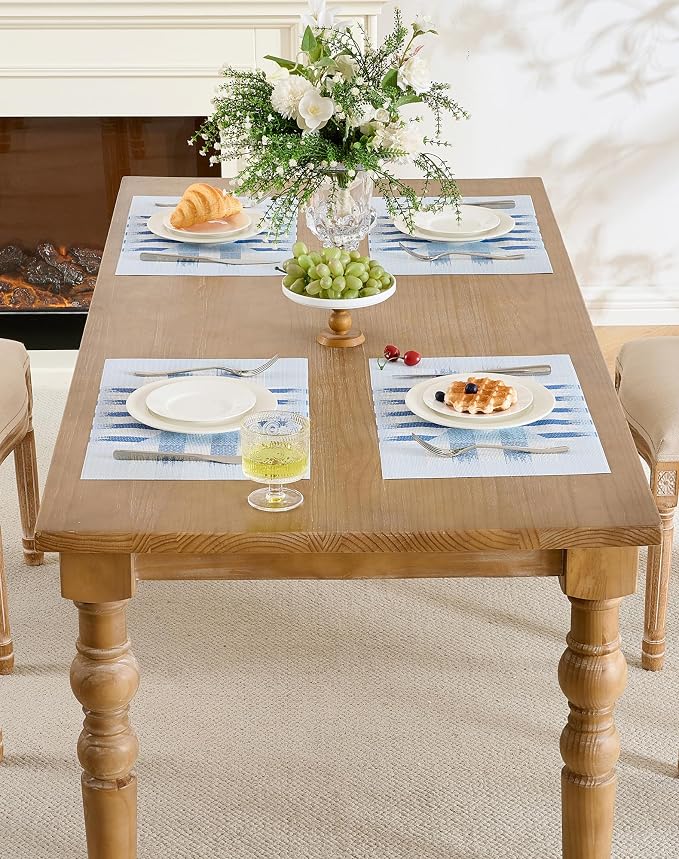 Leetaltree Geometric Print Blue Placemats Set of 12 - Heat Resistant Non-Slip Place mats for Dining Table, Washable Durable PVC Vinyl Woven Table Mats (Geometric Blue, 12) - Image 9