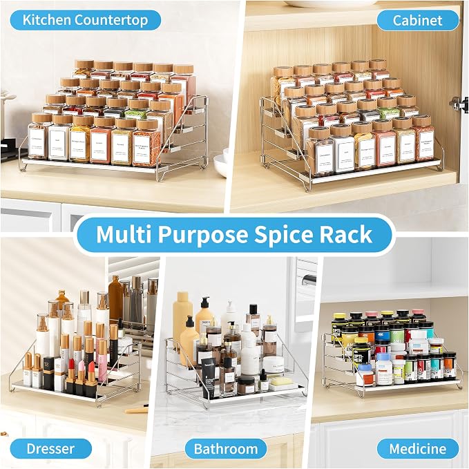 BOIVSHI Spice Organizer for Cabinet, Adjustable Depth Spice Shelf - Chrome | 4 Tier Spice Rack, Space-saving Spice Organization for Cabinet and Counter, Keep Your Kitchen Neat and Organized - 1 Pack - Image 9