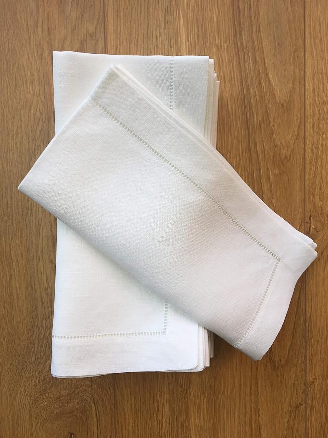 White Linen Hem Stitch Dinner Napkins - Set of 6 20"x20"-Ladder hemstitch 100% Linen Cloth Napkins - Image 9