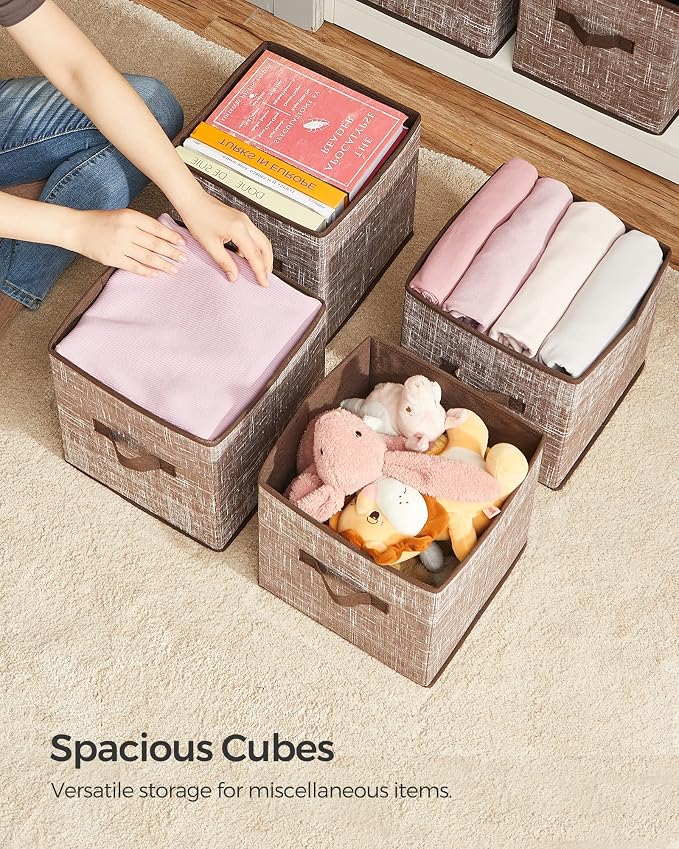 SONGMICS Storage Cubes, 11-Inch Non-Woven Fabric Bins with Double Handles, Set of 6, Closet Organizers for Shelves, Foldable, for Clothes, Walnut Color UROB026K02 - Image 8