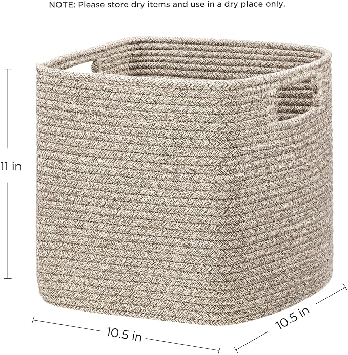 UBBCARE Storage Cubes 11 Inch, Cotton Rope Woven Baskets for Organizing, Cube Storage Bin for Baby Nursery, 4-Pack Square Storage Baskets for Shleves Organizer, Closet, Kidsroom, All Browm - Image 9