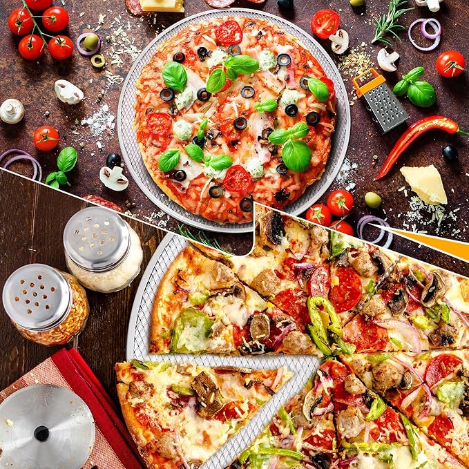 Nuogo 5 Pcs 18 Inch Pizza Pan with Holes Aluminum Mesh Pizza Screen Seamless Round Tray for Oven Nonstick Baking Sheet for Kitchen Bakery Restaurant BBQ Party Cookware Supplies - Image 7