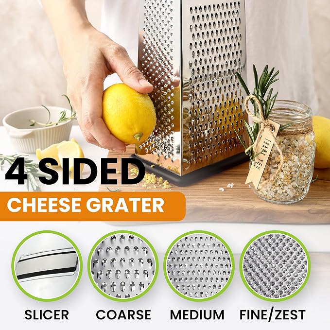 Spring Chef Magnetic Measuring Cups & Spoons Set of 15 with Leveler, Black & Stainless Steel Large Box Grater with Handle - 2 Product Bundle - Image 9