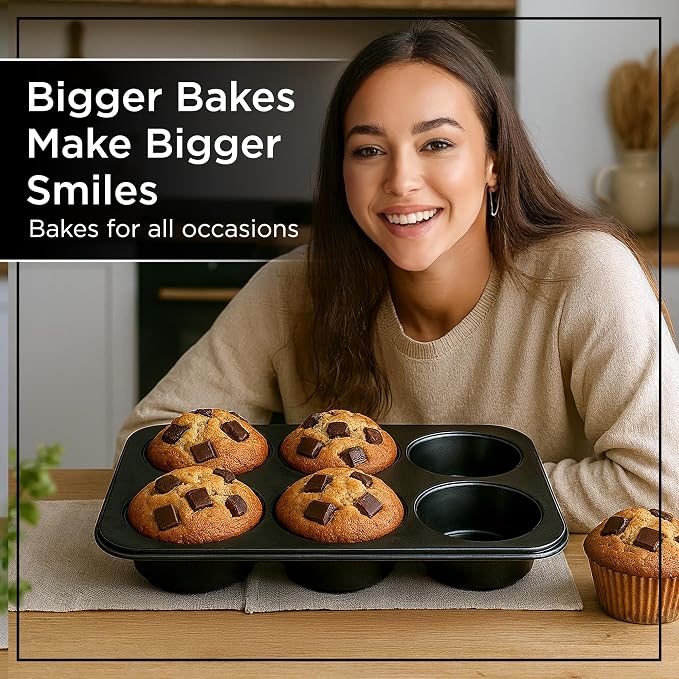 Wrenbury Jumbo Muffin Pan 6 Cup Set of 2 - Nonstick XL Deep Muffin Pan for Baking 3.75" Cup - Big Cup Tin - Oversized Extra Large Cupcake Mold - PTFE Free - Image 7