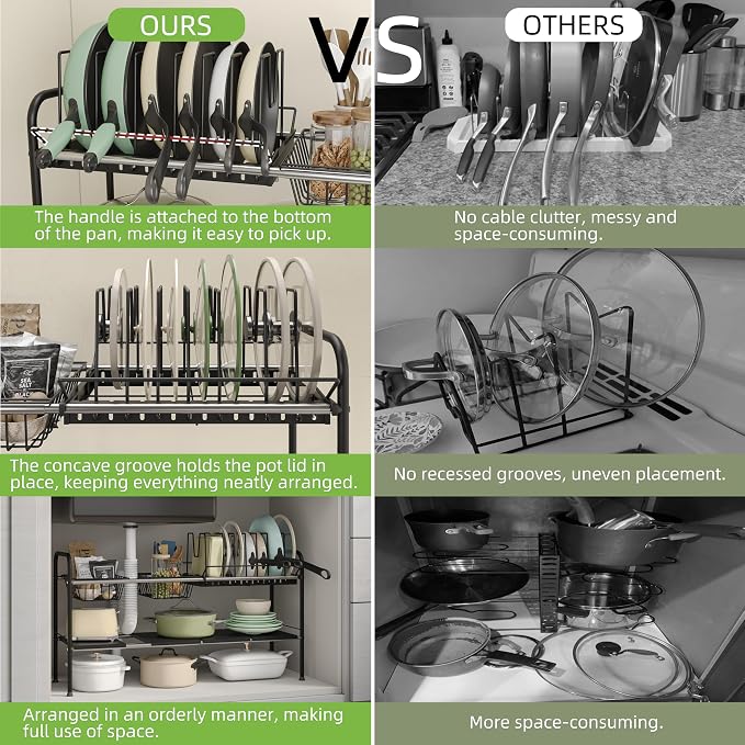 Expandable Under Sink Organizer,Pot and pan Organizer Under Cabinet | Pan Lid Organizer,Expandable Storage shelf with Pan Rack(7 Dividers),2 Baskets and 4 Panels,Adjustable partition height - Image 7