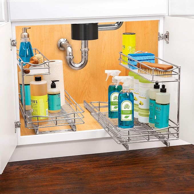 LYNK PROFESSIONAL® Pull Out Under Sink Kitchen Cabinet Organizer - 11.5 in. x 21 inch deep Drawer - Sliding Shelf Organizer for Cabinets and Undersink Storage Shelves - Lifetime Ltd. Warranty – Chrome - Image 8