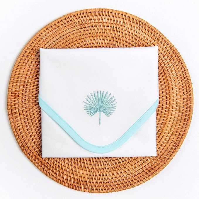 Hofdeco Premium Coastal Cotton Cloth Napkins Set of 4, 20"x20" Washable Dinner for Events, Weddings, Home Use, Muted Aqua Embroidered Palm Leaf - Image 6