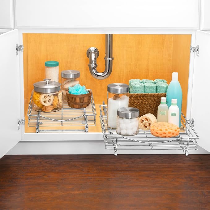 LYNK PROFESSIONAL® Pull Out Cabinet Organizer, 14" x 18" Slide Out Cabinet Organizer Pull Out Drawer – Pull Out Shelves for Kitchen Cabinets – Under Sink Organizers - Lifetime Ltd. Warranty, Chrome - Image 9