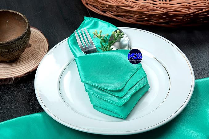 MDS® Pack of 150 Satin Napkins 12 x 12 Inch, Soft Silky Reusable Cloth Dinner Table Napkins for Wedding Décor, Reception, Birthday, Parties, Banquets, Catering, Restaurants & Hotel - Sea Green - Image 7