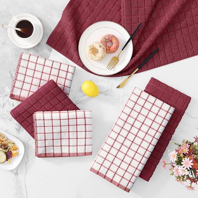 Homaxy Large Premium Cotton Kitchen Towels 16"x 28", 6 Pack, Red | Natural Ring Spun 390 GSM Dish Towels, Super Absorbent Terry Kitchen Hand Towels, Soft Tea Towels with Hanging Loop - Image 9
