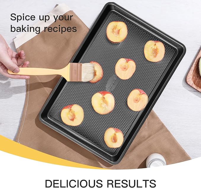 Cookie Sheets for Baking Nonstick - HONGBAKE Baking Sheet Pan Set of 3, Half/Quarter/Jelly Roll Pan for Oven with Diamond Texture Pattern, 57% Thicker Carbon Steel Cookie Trays, Dark Grey - Image 9