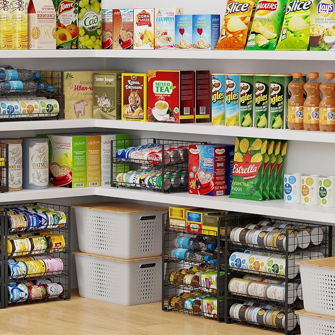 3-Pack Stackable Can Rack Organizer, Adjustable Can Holder for Pantry | 2-Tier Rolling Can Dispenser Holds Up to 90 Cans, Canned Food Storage Organizer for Kitchen Cabinet, Black - Image 8