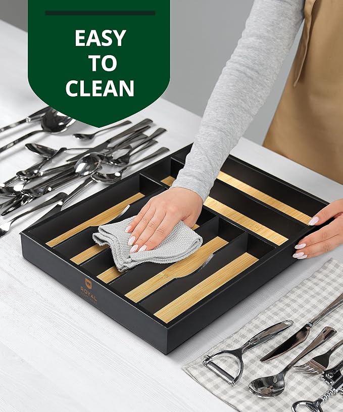 ROYAL CRAFT WOOD Luxury Bamboo Kitchen Drawer Organizer - Silverware Organizer - Utensil Holder and Cutlery Tray with Grooved Drawer Dividers for Flatware and Kitchen Utensils (7 Slot) - Image 9