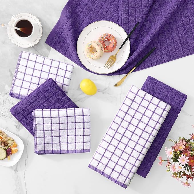 Homaxy Large Premium Cotton Kitchen Towels 16"x 28", 6 Pack, Purple | Natural Ring Spun 390 GSM Dish Towels, Super Absorbent Terry Kitchen Hand Towels, Soft Tea Towels with Hanging Loop - Image 7