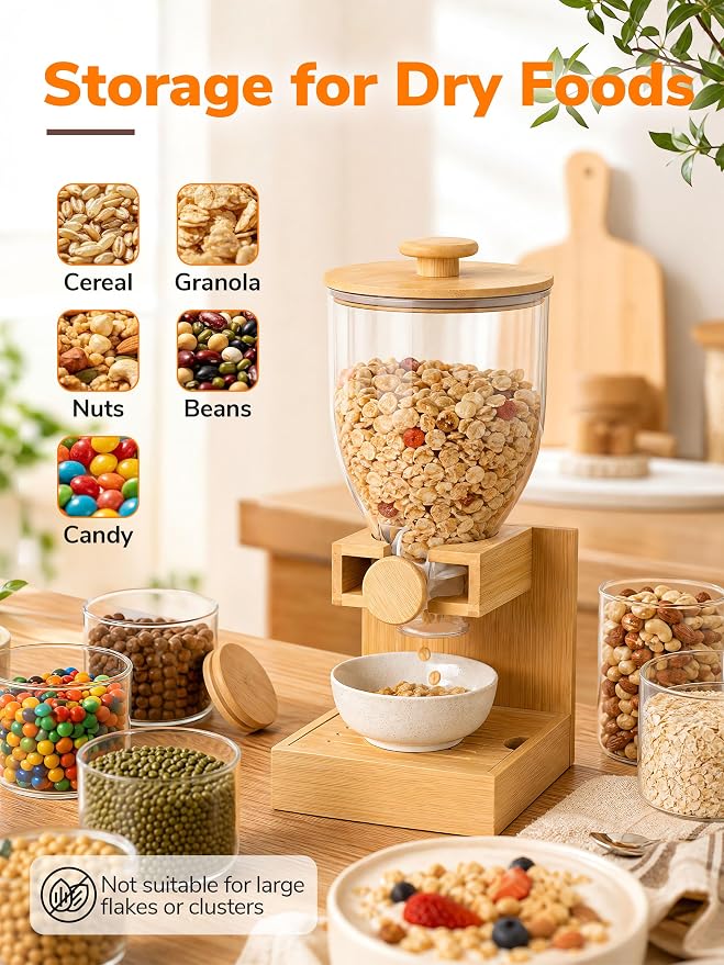 3.5L Large Capacity Cereal Dispenser Countertop, Bamboo Cereal Containers | Airtight, Natural Bamboo Base & Lid, Single Pack Dry Food Dispenser for Cereal, Grains, Nuts, Kitchen & Pantry - Image 7