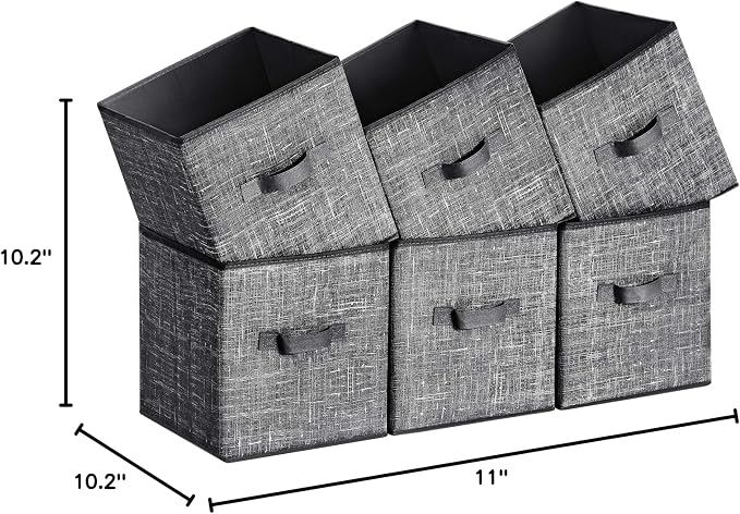 SONGMICS Storage Cubes, 11-Inch Non-Woven Fabric Bins with Double Handles, Set of 6, Closet Organizers for Shelves, Foldable, for Clothes, Classic Black UROB026B01 (Pack of 2) - Image 2