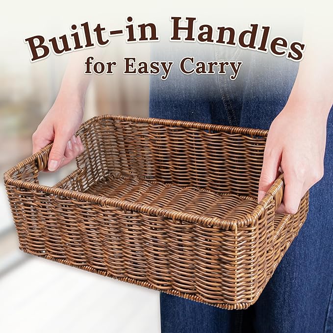 WeeNest Baskets for Storage, Wicker Basket, Rectangular, Set of 3, Toffee | Baskets for Organizing, Pantry Basket, Undershelf Wicker Storage, Storage Baskets for Closet, Baskets for Shelves - Image 6