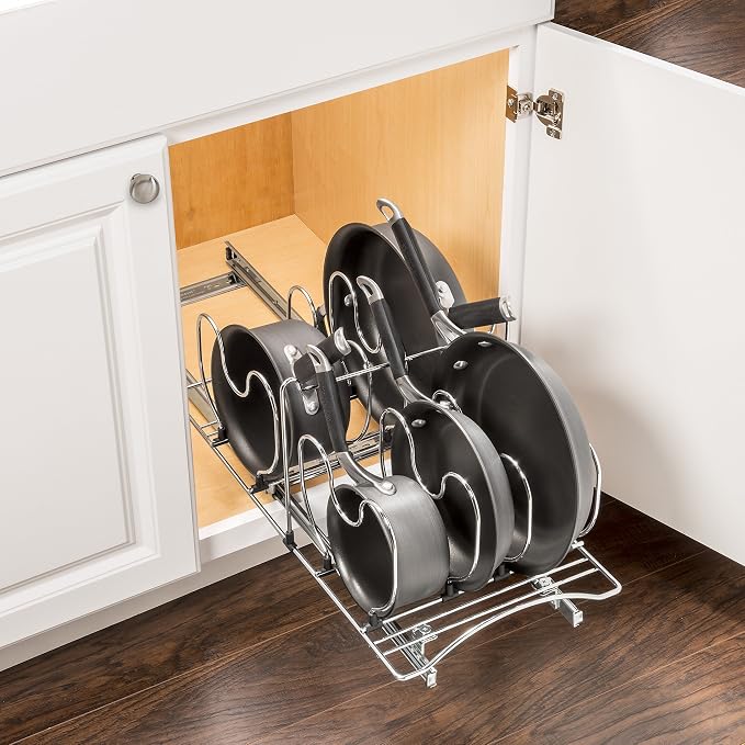 LYNK PROFESSIONAL® Pull Out Cabinet Organizer for Pots and Pans – Under Cabinet Pots and Pans Organizer – Cabinet Slide Out Shelves – Pot and Pan Lid Organizer Rack for Cabinet - 11" W x 21" D, Chrome - Image 9