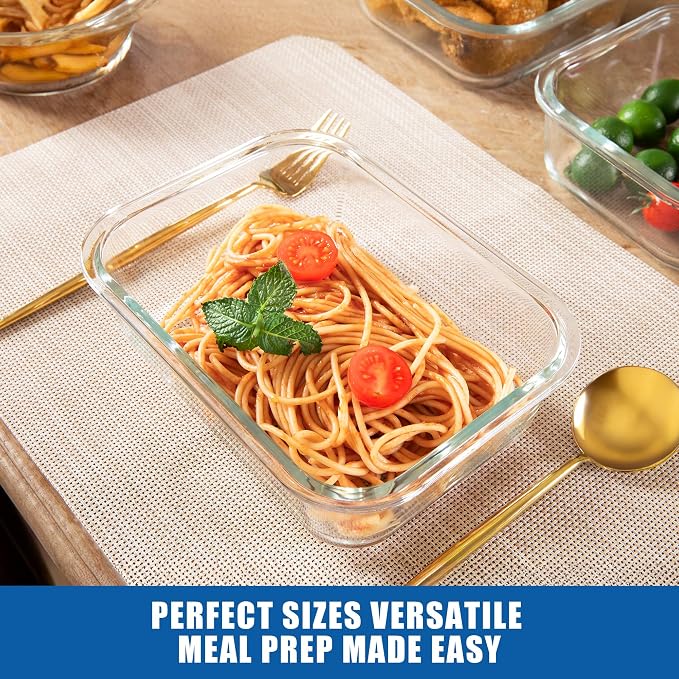 5-Pack Borosilicate Glass Containers with Tempered Glass Lids, 35.2oz/4.4 Cup Airtight Meal Prep Set, Microwave/Freezer Safe (Gray) - Image 8