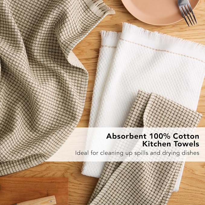 KitchenAid Gourmet Series Gridlines Kitchen Towels 3-Pack Set, 100% Cotton Absorbent, Milkshake Tan, 18"x28" - Image 7