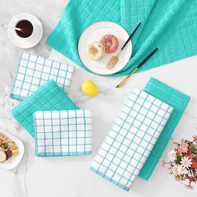 Homaxy Large Premium Cotton Kitchen Towels 16"x 28", 6 Pack, Aqua | Natural Ring Spun 390 GSM Dish Towels, Super Absorbent Terry Kitchen Hand Towels, Soft Tea Towels with Hanging Loop - Image 9