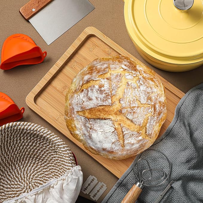 Honeydak 7 Pack Sourdough Bread Baking Supplies Kit Includes Dutch Oven for Bread Baking 5qt Pan Pot, Bread Proofing Basket, Scoring Lame, Dough Whisk - Image 7