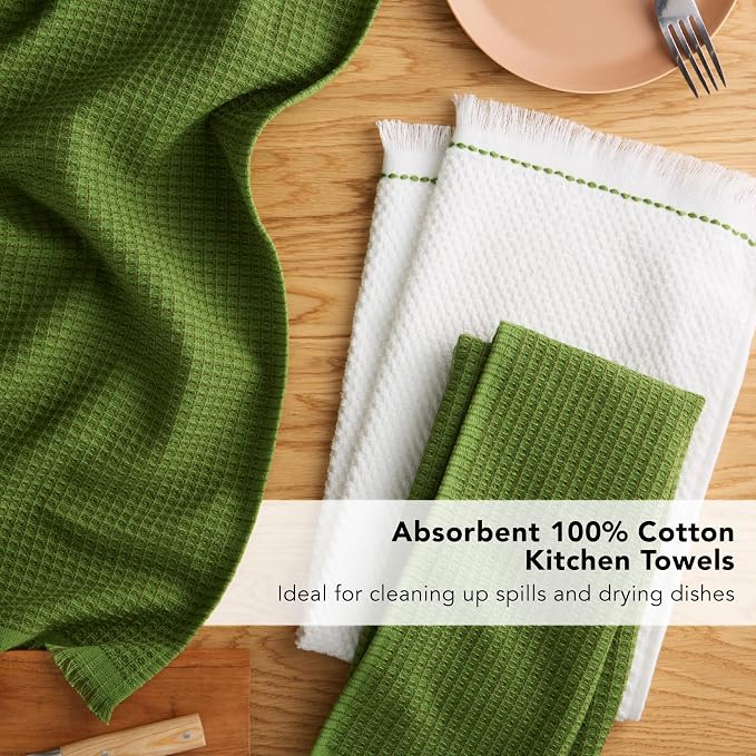 KitchenAid Gourmet Series Gridlines Kitchen Towels 3-Pack Set, 100% Cotton Absorbent, Matcha Green, 18"x28" - Image 7