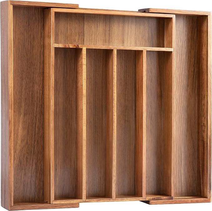 Acacia Silverware Organizer Kitchen Drawer Organizer Expandable Bamboo Utensil Holder Cutlery Tray for Kitchen Utensil and Flatware Bedroom Office - Image 8