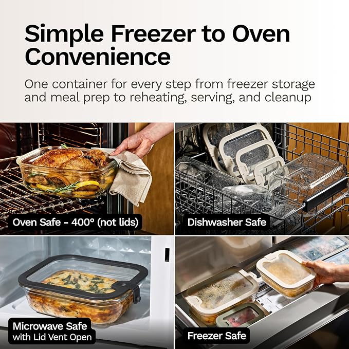 Naked Kitchen 8-Piece Food Storage Containers with Lids – Nesting Borosilicate Glass Meal Prep Containers with Leak-Proof Airtight Seal – BPA Free, Microwave, Oven, Freezer & Dishwasher Safe – Green - Image 7