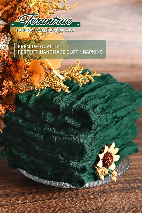 42 Packs Gauze Cheesecloth Napkins 20 x 20 Inch Emerald Green Wrinkled Dinner Napkins, Dark Green Rustic Boho Soft Cloth Napkin for Wedding Party Event Dinner Table Decoration - Image 7