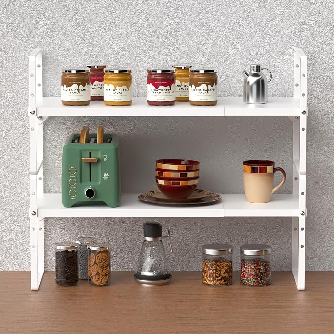 Slideep Expandable Cabinet Shelf Organizer Rack,Large Kitchen Cabinet Organizer Stackable Counter Shelf Organizer large Expandable Shelves, Counter Pantry Storage Organization, White, 3 pack - Image 5