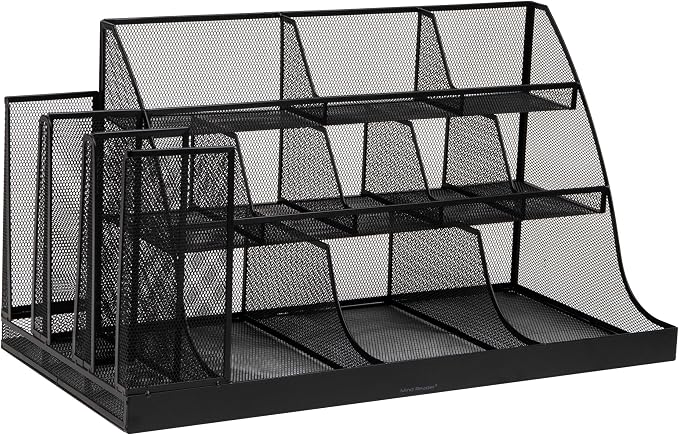 Mind Reader Cup and Condiment Station, Breakroom Countertop Organizer, 3-Tier Storage for Office Coffee Stations and Shared Spaces, Metal Mesh, Black - Image 7