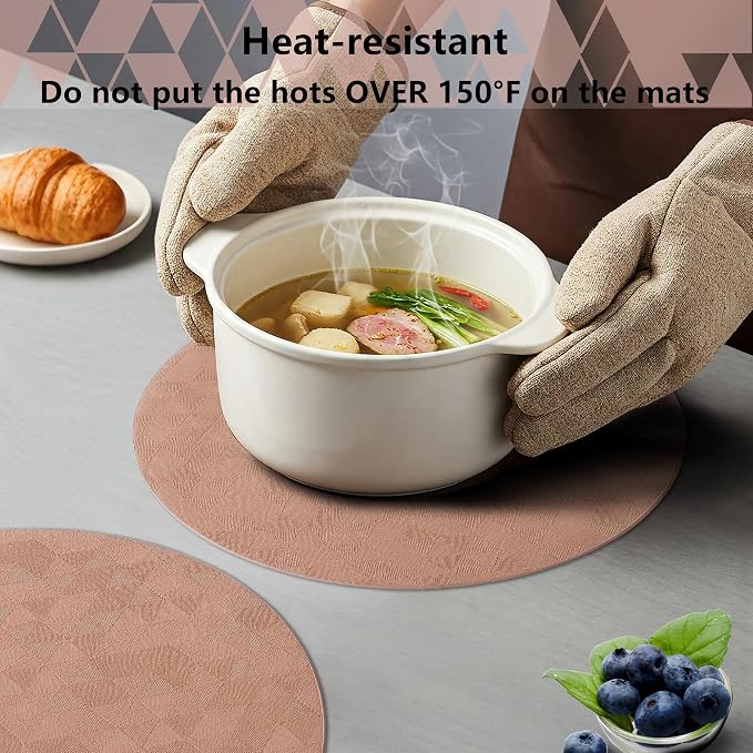 Jovono Upgraded 15" Round Placemats Set of 4, Waterproof & Oil-Proof, Non-Slip Reversible Washable Big Table Mats, Spill-Proof for Kids Families, Restaurant, Hotel, Kitchen, Indoor, Pink - Image 7