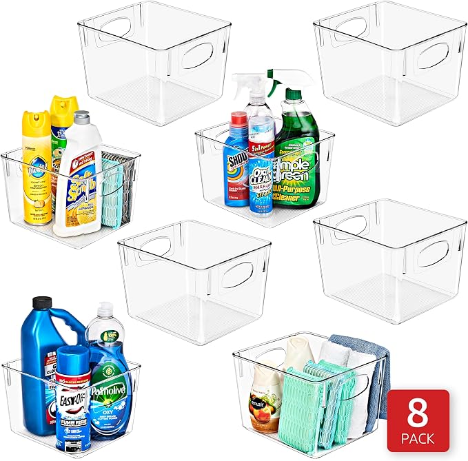 Sorbus 8 Pack Medium Clear Plastic Storage Bins, Clear Organizer Bins with Handle for Kitchen, Pantry, Cabinet, Refrigerator, Craft, Toys, Clothes, Closet, Under Sink, Bathroom Organizers and Storage - Image 6