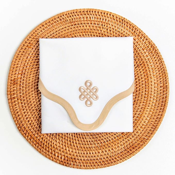 Hofdeco Premium Coastal Cotton Cloth Napkins Set of 4, 20"x20" Washable Dinner for Events, Weddings, Home Use, Neutral Tan Embroidered Endless Knot - Image 6