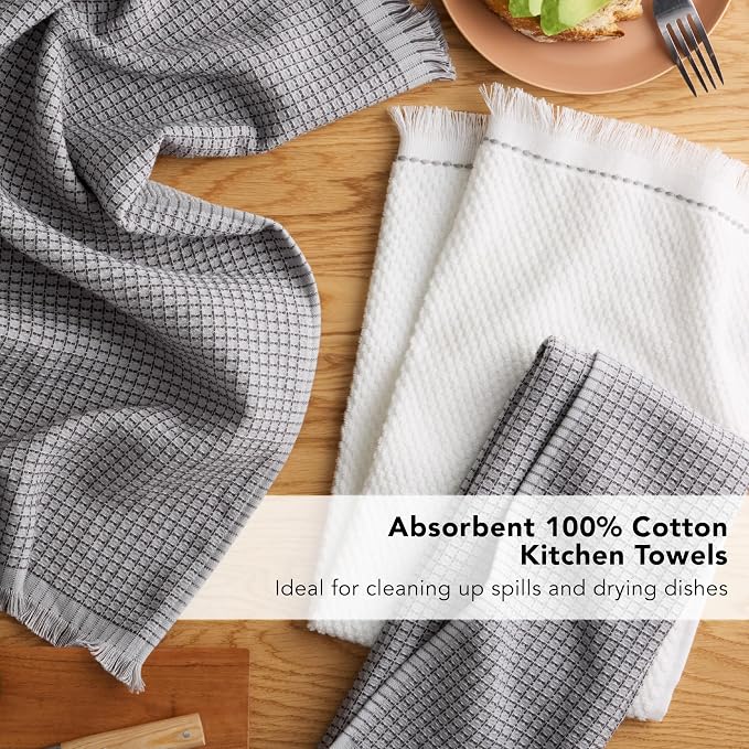 KitchenAid Gourmet Series Gridlines Kitchen Towels 3-Pack Set, 100% Cotton Absorbent, Matte Grey, 18"x28" - Image 7