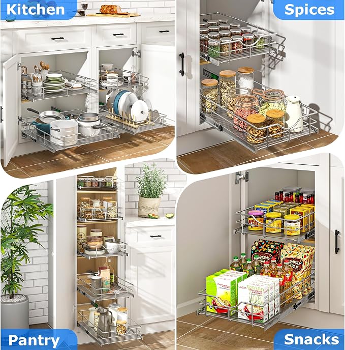 WelFurGeer Soft Close Slide Out Cabinet Shelf, 11" W x 22" D Pull Out Drawers for Kitchen Cabinets, Kitchen Shelf Organizer, Cupboard Organizers and Storage, Under Cabinet Pull Out Shelves - Image 7