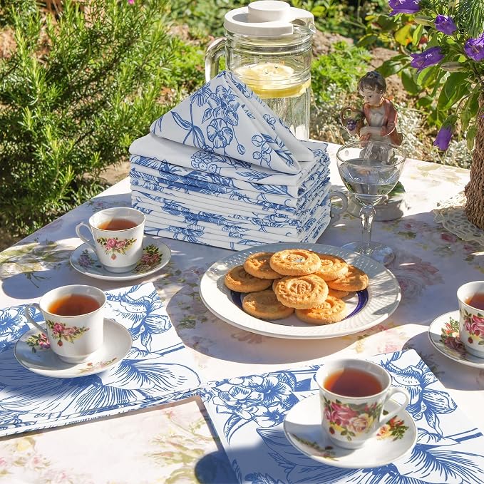 Kochorie 36 Pieces Blue Floral Cloth Napkins, 18 x 18 Inch Reusable Soft Fabric Napkins, Washable Flower Dinner Cocktail Napkin for Spring Summer Tea Party Holiday Home Kitchen Wedding Restaurant - Image 7