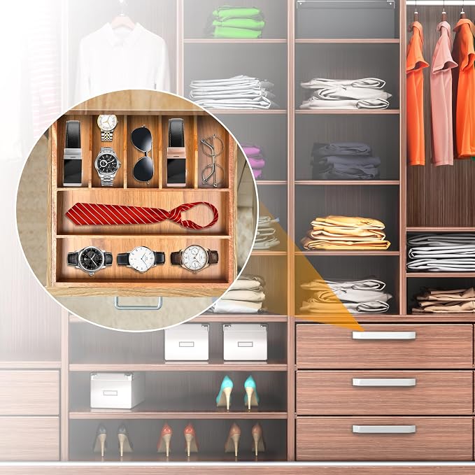 Bamboo Silverware Organizer, 12"x15.7" Utensil Holder Cutlery Tray with Grooved Drawer Dividers for Kitchen Flatware, Bedroom, Office (7 Slot, Acacia) - Image 7