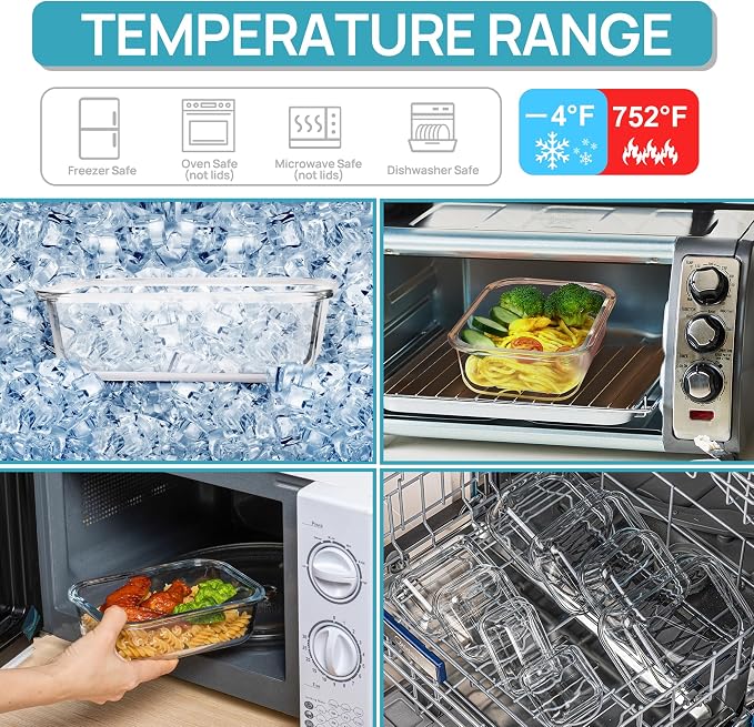 Vtopmart 18Pack Glass Food Storage Containers with Lids, Meal Prep Containers, Airtight Lunch Containers Leak Proof Locking Lids for Microwave, Oven, Freezer, Dishwasher - Image 7